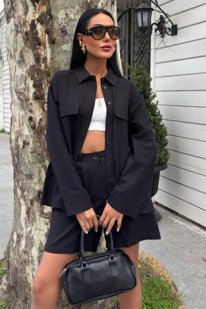 Shirt And Shorts Flame Linen Set - Sobe Istanbul - Globality Store - Women Clothes Wholesale Turkey