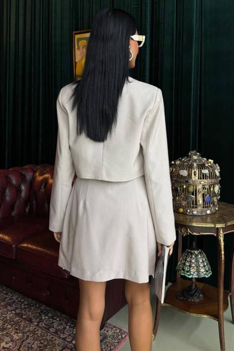 Garnished Suit With Crop Jacket And Pile Skirt