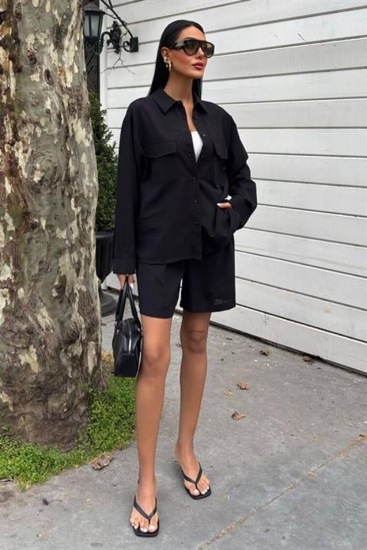 Shirt And Shorts Flame Linen Set