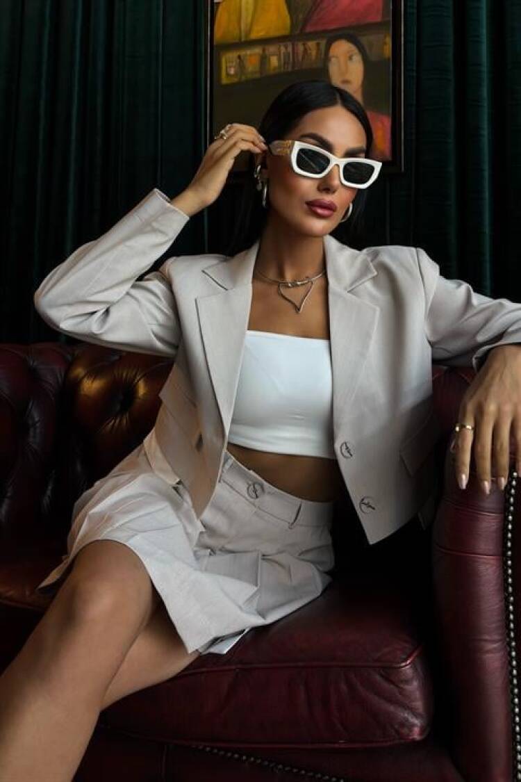 Garnished Suit With Crop Jacket And Pile Skirt