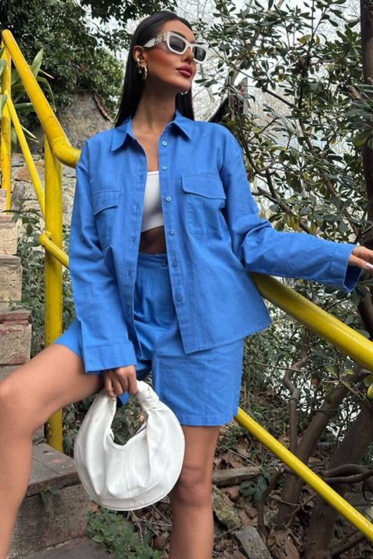 Flame Linen Suit With Shirt And Shorts