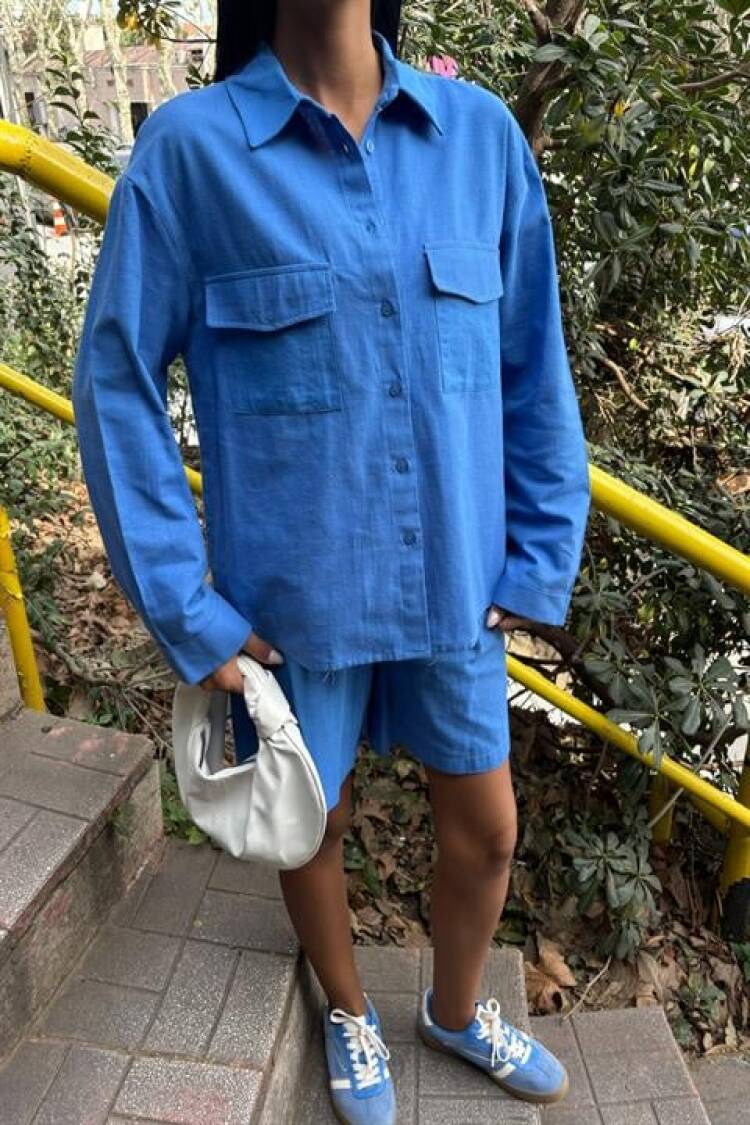 Flame Linen Suit With Shirt And Shorts