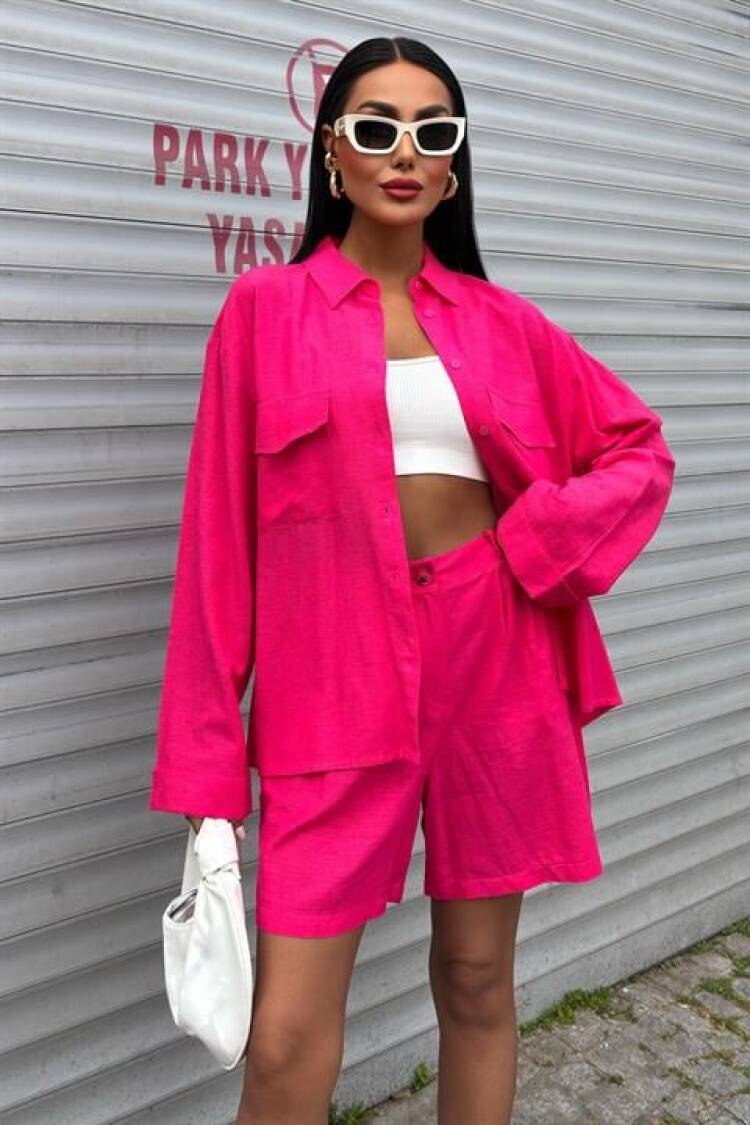 Shirt And Shorts Flame Linen Suit - Sobe Istanbul - Globality Store - Women Clothes Wholesale Turkey