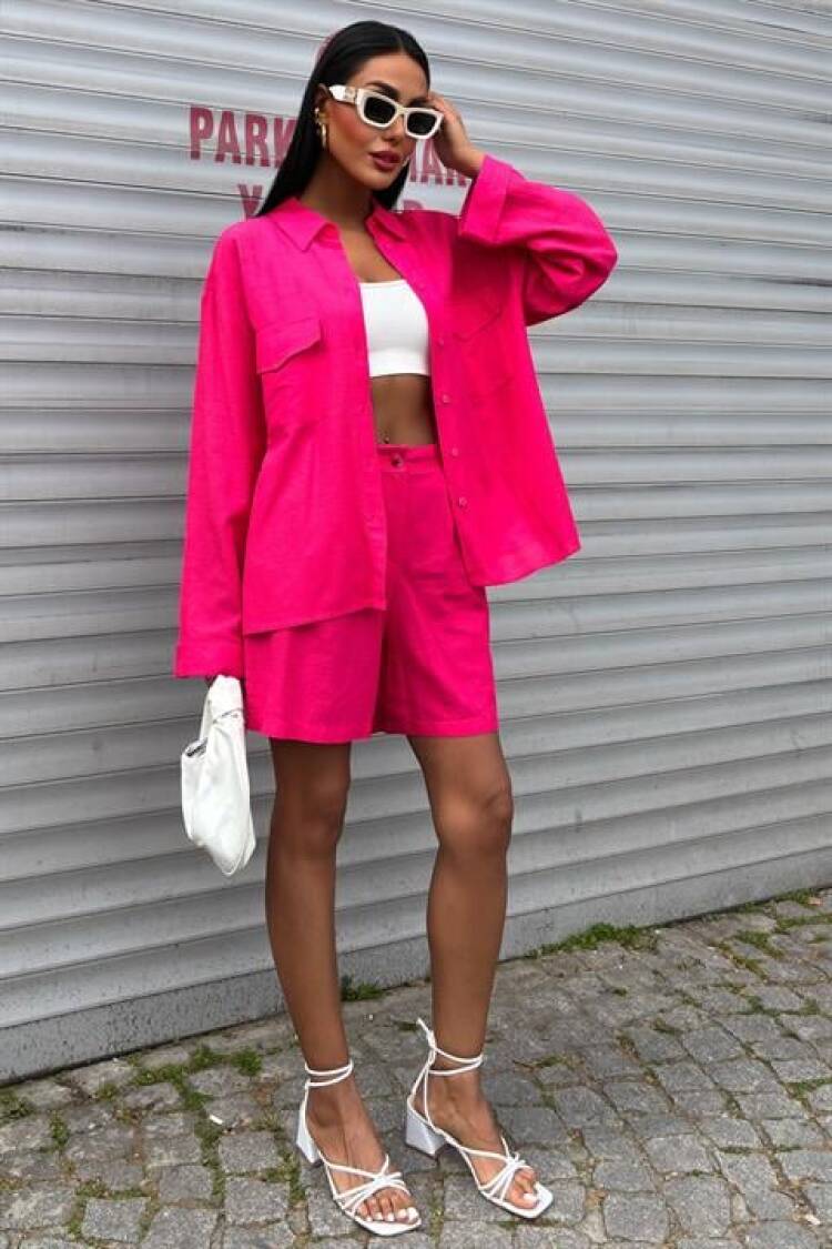 Shirt And Shorts Flame Linen Suit