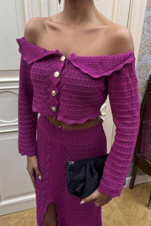 Madonna Neckline Chic Sweater Set With Deep Slit Skirt - Sobe Istanbul - Globality Store - Women Clothes Wholesale Turkey