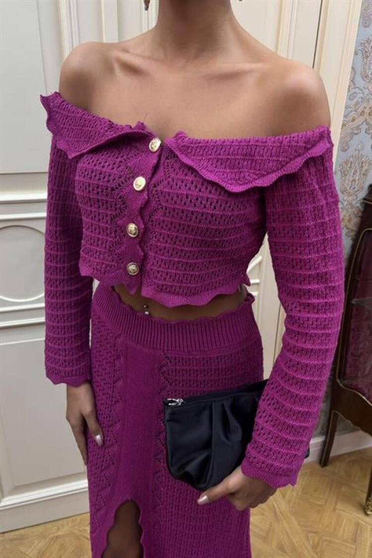 Madonna Neckline Chic Sweater Set With Deep Slit Skirt