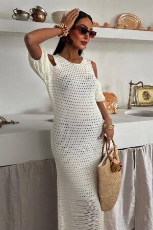 Shoulder Detailed Skirt Ruffle Sweater Dress - Sobe Istanbul - Globality Store - Women Clothes Wholesale Turkey