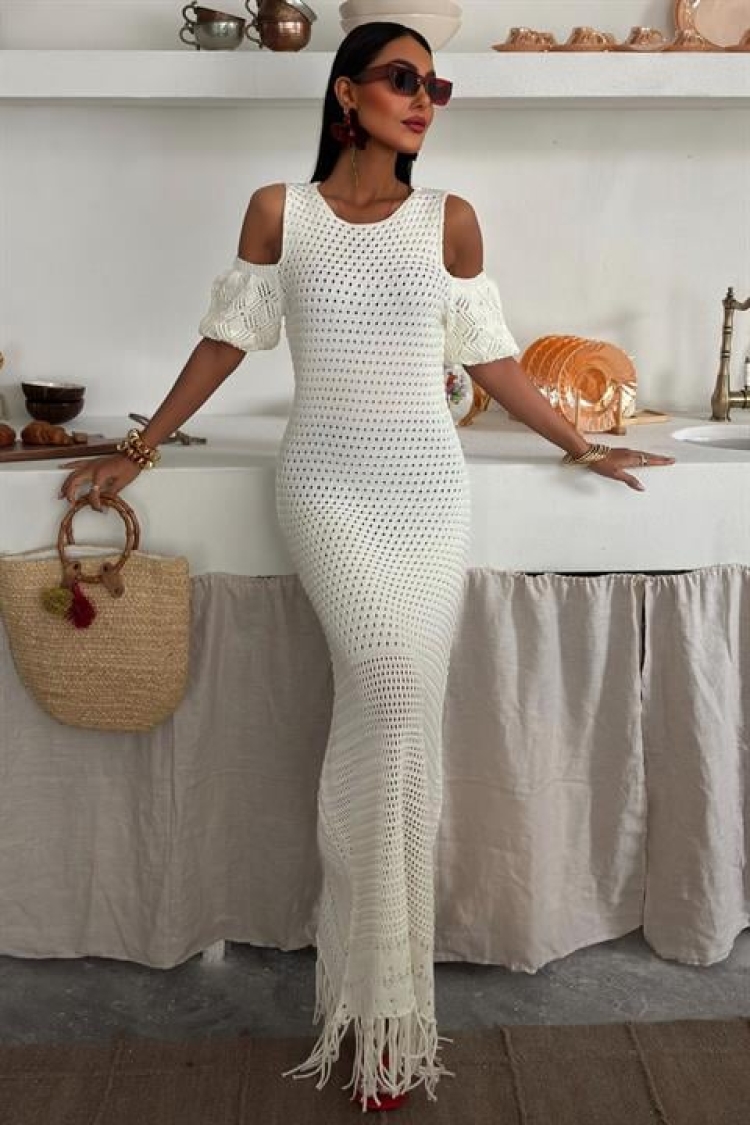 Shoulder Detailed Skirt Ruffle Sweater Dress