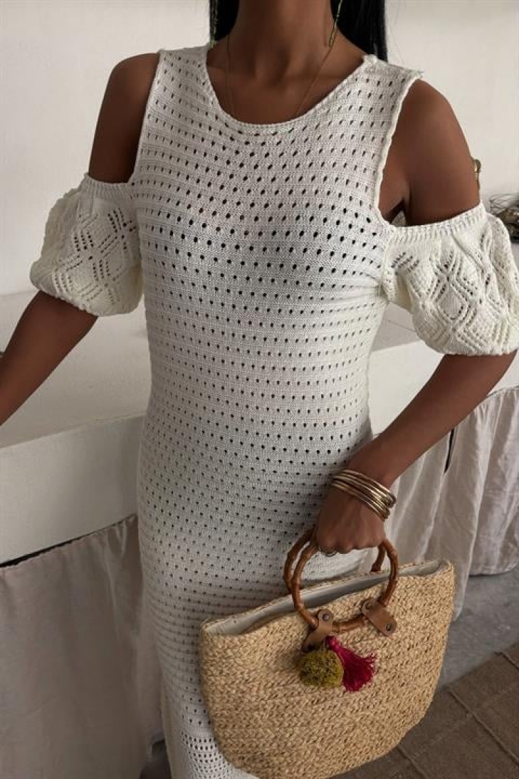 Shoulder Detailed Skirt Ruffle Sweater Dress