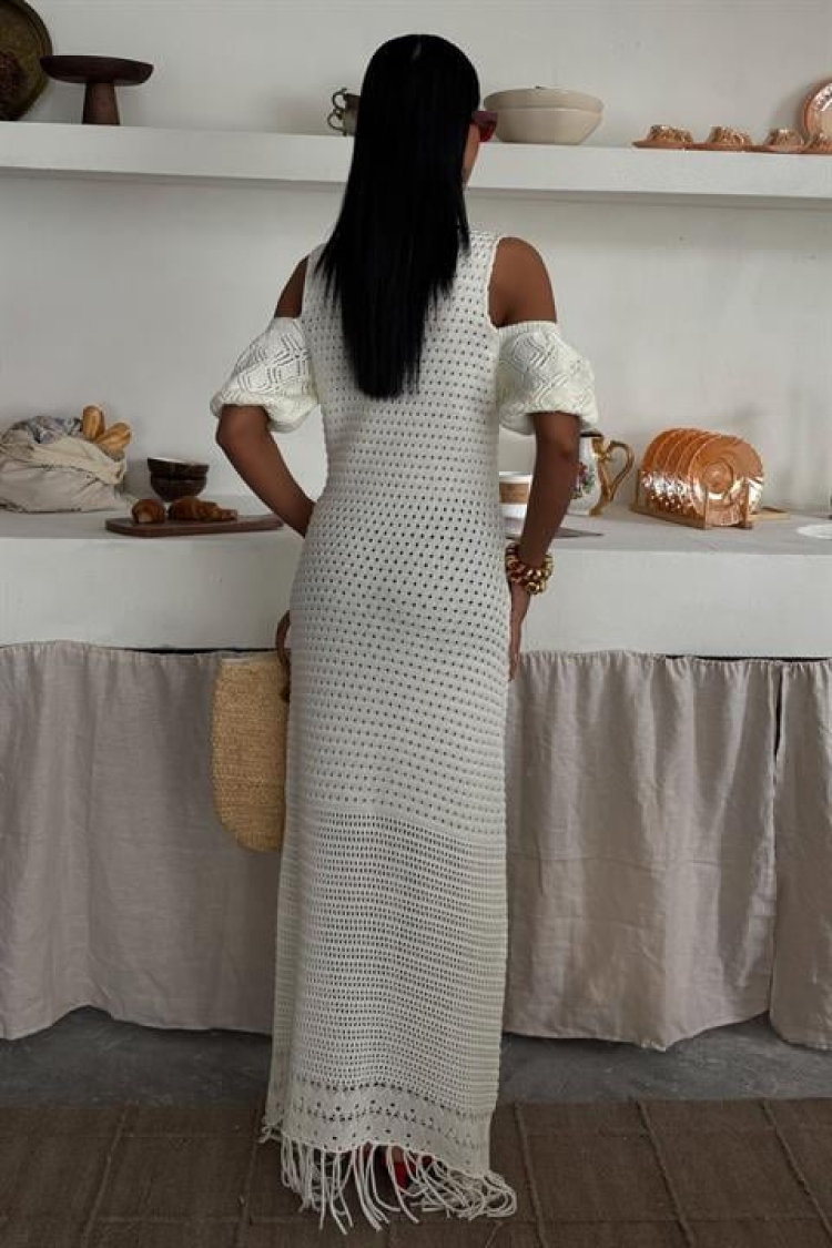 Shoulder Detailed Skirt Ruffle Sweater Dress