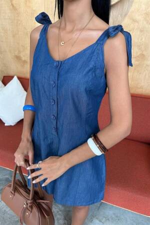 Tensel Denim Fabric Mini Jumpsuit - Sobe Istanbul - Globality Store - Women Clothes Wholesale Turkey
