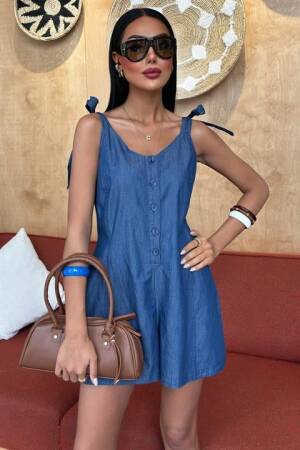 Tensel Denim Fabric Mini Jumpsuit - Sobe Istanbul - Globality Store - Women Clothes Wholesale Turkey