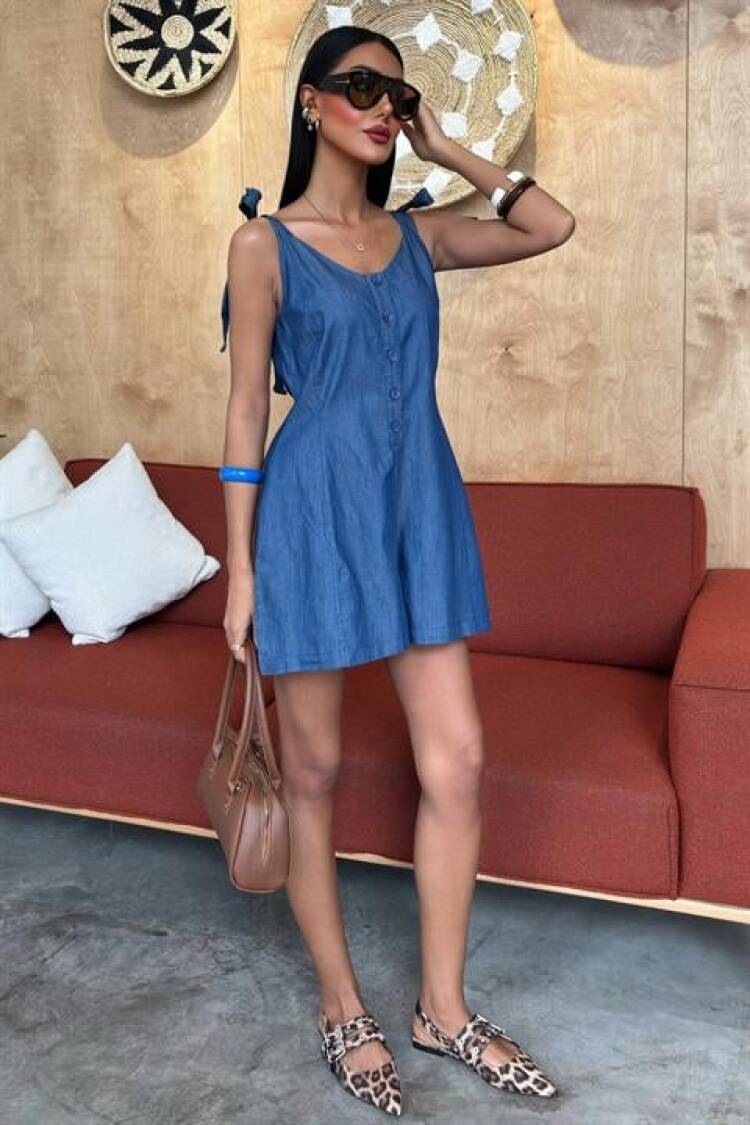 Tensel Denim Fabric Mini Jumpsuit