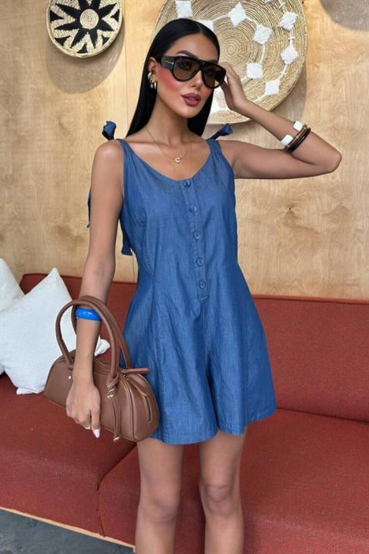 Tensel Denim Fabric Mini Jumpsuit