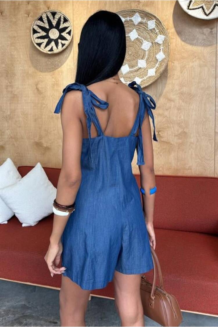 Tensel Denim Fabric Mini Jumpsuit