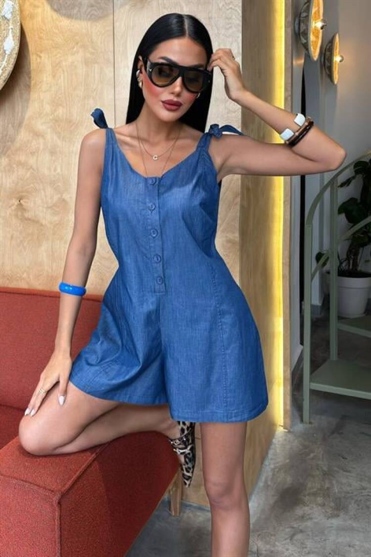 Tensel Denim Fabric Mini Jumpsuit