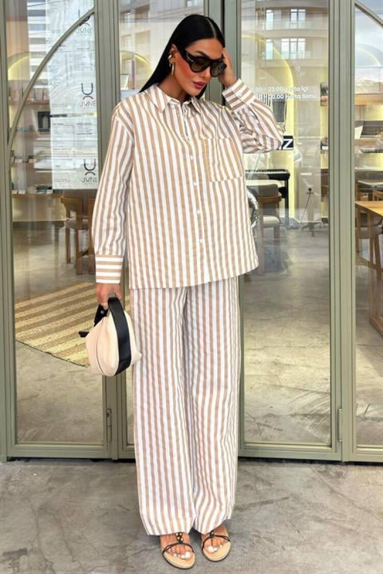 Pocket Detailed Slippery Striped Suit - Sobe Istanbul - Globality Store - Women Clothes Wholesale Turkey