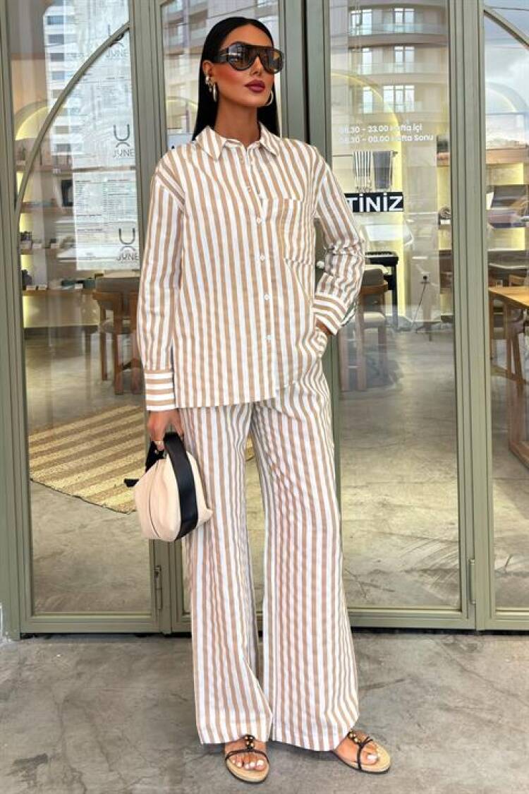 Pocket Detailed Slippery Striped Suit