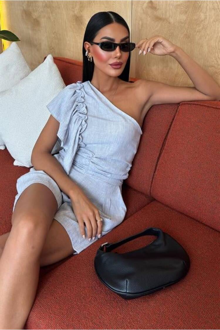 One Shoulder And Ruffle Detailed Linen Suit