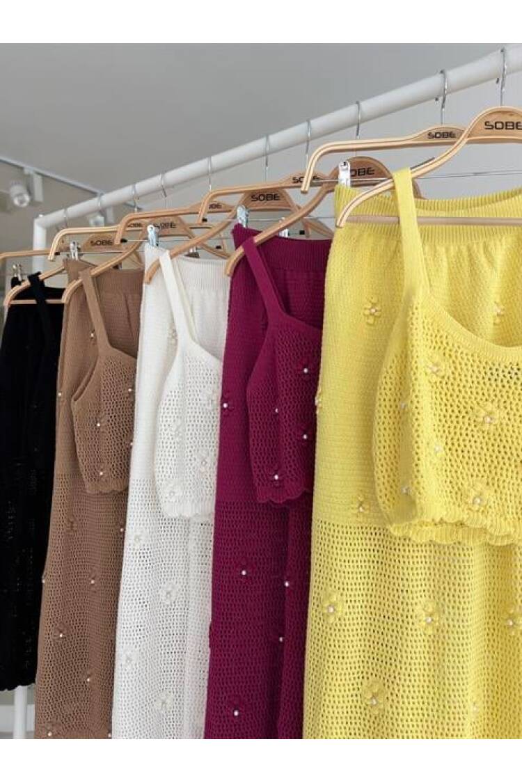 Pearl And Flower Detailed Bustier Knitwear Set - Mürdüm