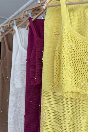 Pearl And Flower Detailed Bustier Knitwear Set - Mürdüm - Sobe Istanbul - Globality Store - Women Clothes Wholesale Turkey