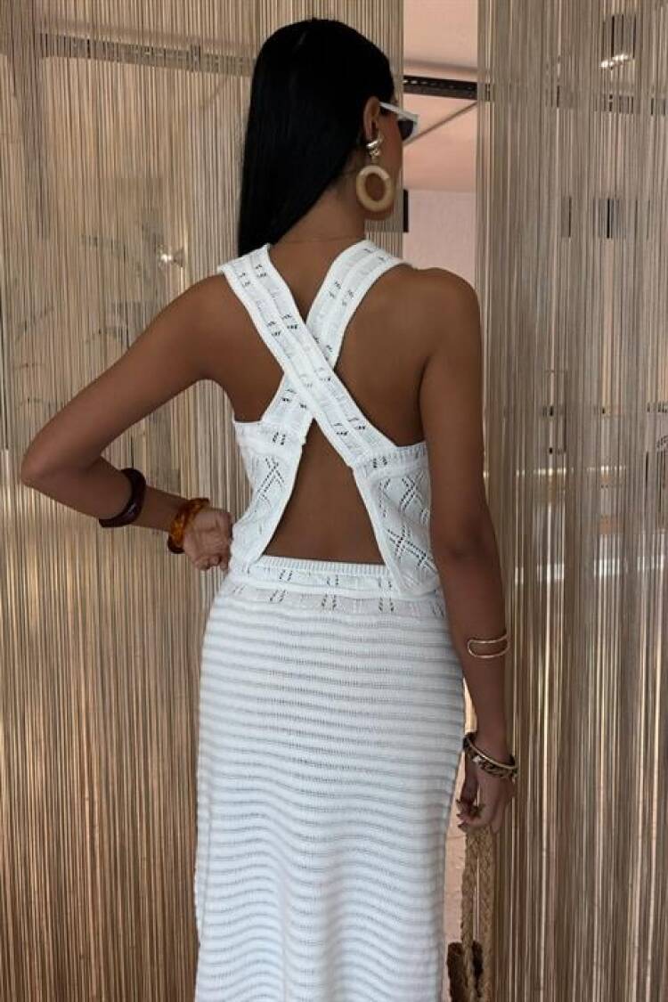 Back Cross Detail Openwork Knitwear Set