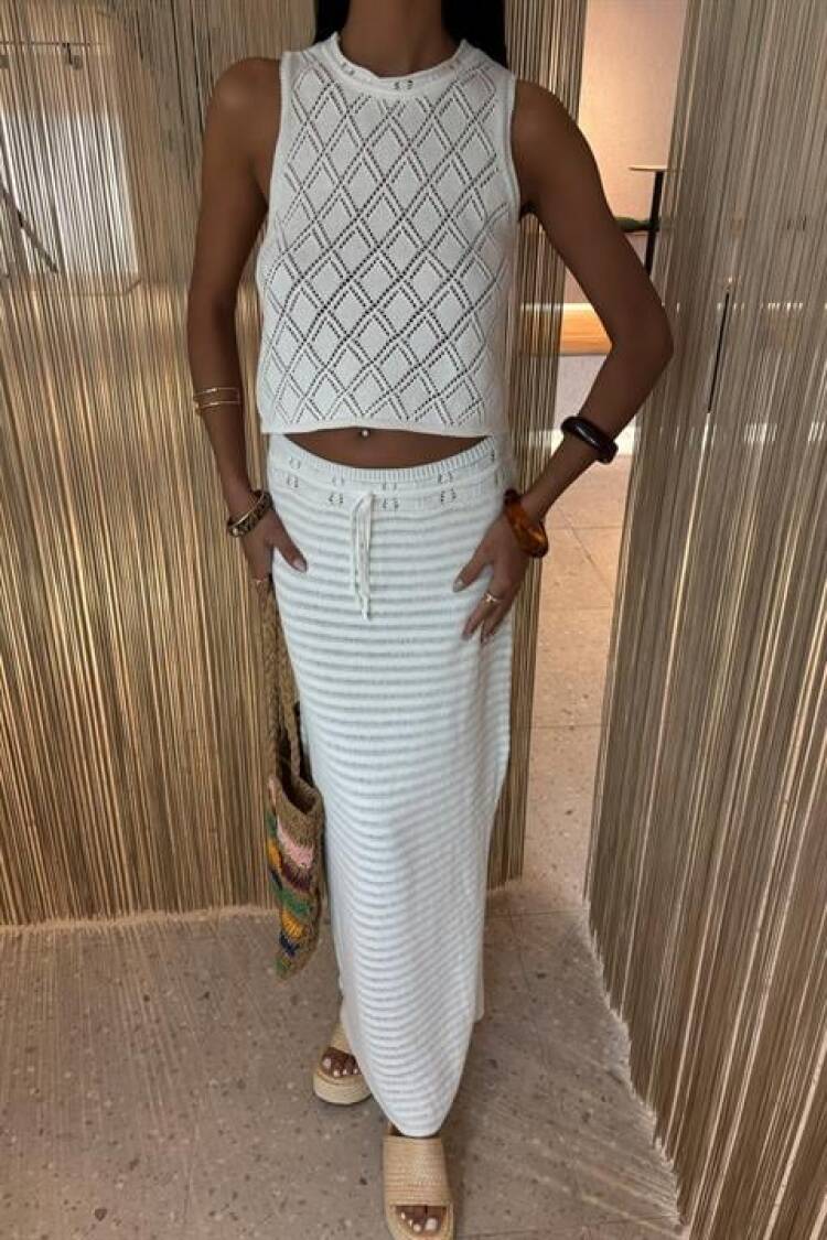 Back Cross Detail Openwork Knitwear Set