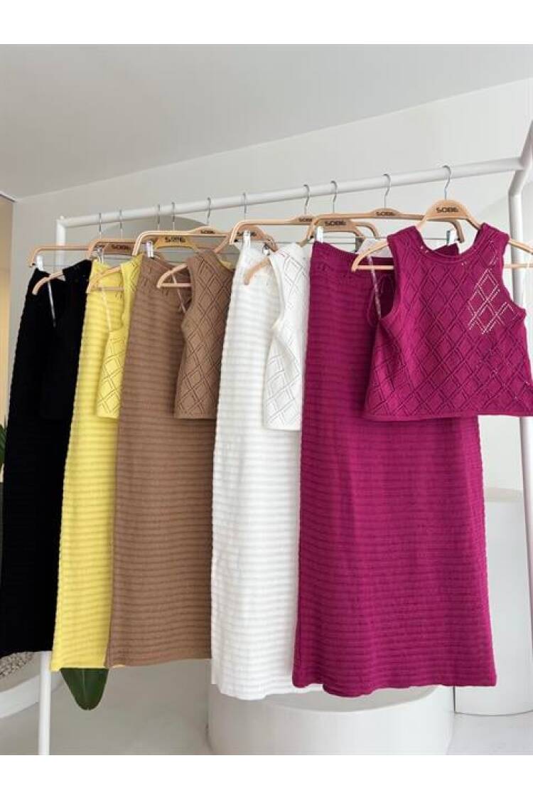 Back Cross Detail Openwork Knitwear Set