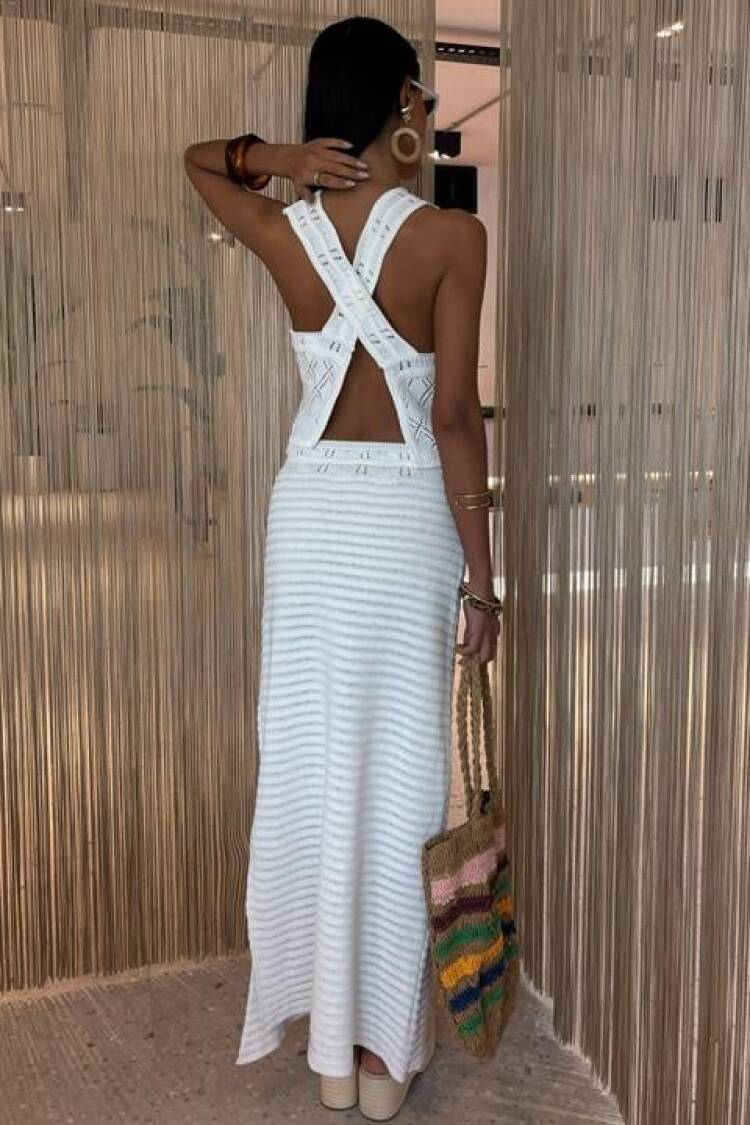 Back Cross Detail Openwork Knitwear Set