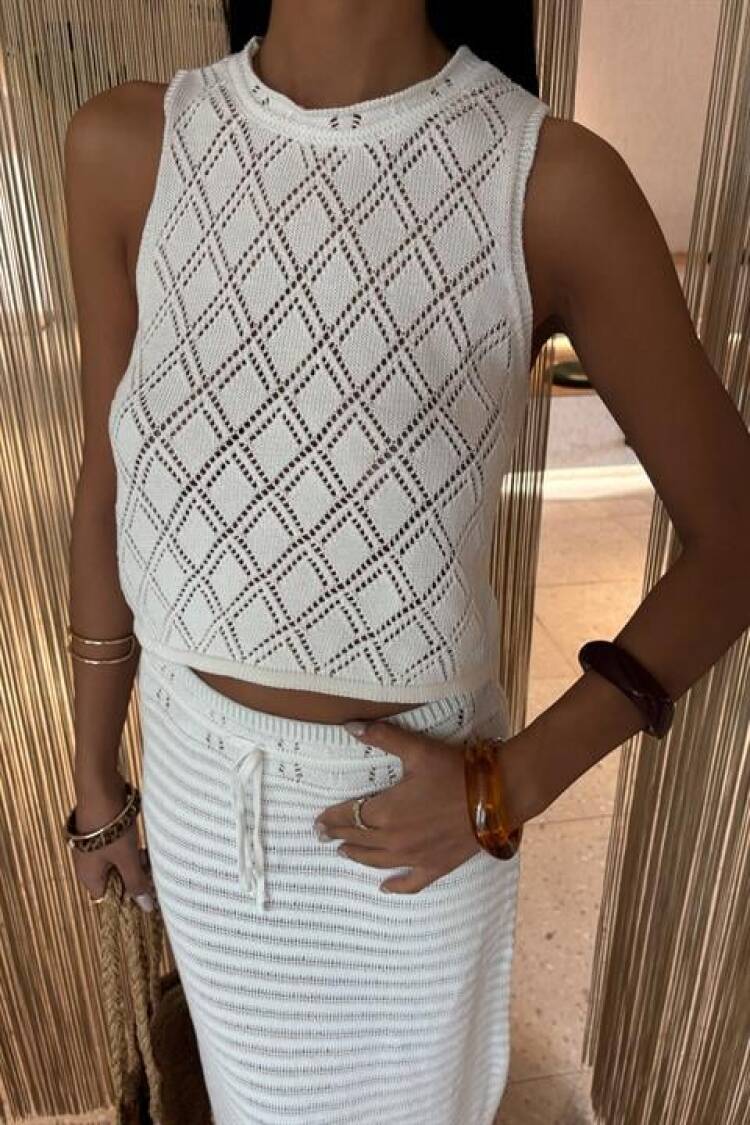 Back Cross Detail Openwork Knitwear Set