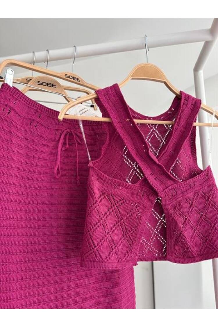 Back Cross Detail Openwork Knitwear Set
