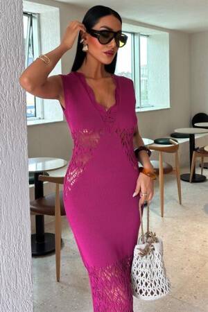 Collar Wavy Openwork Detail Knitwear Suit - Sobe Istanbul - Globality Store - Women Clothes Wholesale Turkey