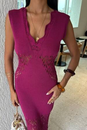 Collar Wavy Openwork Detail Knitwear Suit - Sobe Istanbul - Globality Store - Women Clothes Wholesale Turkey
