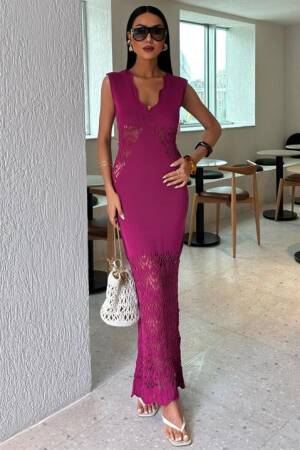 Collar Wavy Openwork Detail Knitwear Suit - Sobe Istanbul - Globality Store - Women Clothes Wholesale Turkey