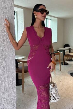 Collar Wavy Openwork Detail Knitwear Suit - Sobe Istanbul - Globality Store - Women Clothes Wholesale Turkey