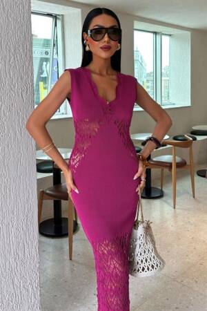 Collar Wavy Openwork Detail Knitwear Suit - Sobe Istanbul - Globality Store - Women Clothes Wholesale Turkey