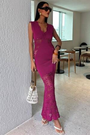 Collar Wavy Openwork Detail Knitwear Suit - Sobe Istanbul - Globality Store - Women Clothes Wholesale Turkey