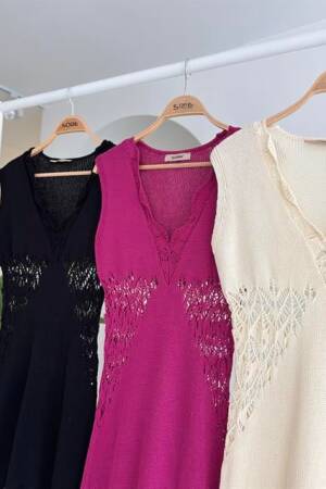 Collar Wavy Openwork Detail Knitwear Suit - Sobe Istanbul - Globality Store - Women Clothes Wholesale Turkey