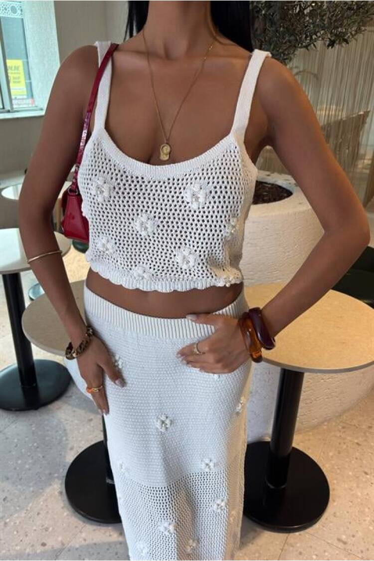 Pearl And Floral Detailed Bustier Knitwear Set