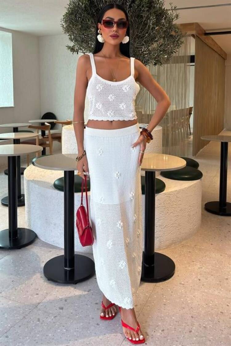Pearl And Floral Detailed Bustier Knitwear Set - Sobe Istanbul - Globality Store - Women Clothes Wholesale Turkey
