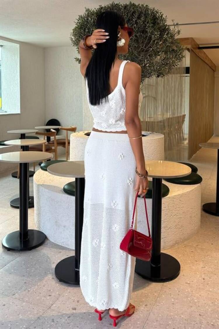 Pearl And Floral Detailed Bustier Knitwear Set