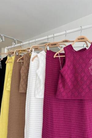 Back Cross Detail Openwork Knitwear Suit - Purple - Sobe Istanbul - Globality Store - Women Clothes Wholesale Turkey