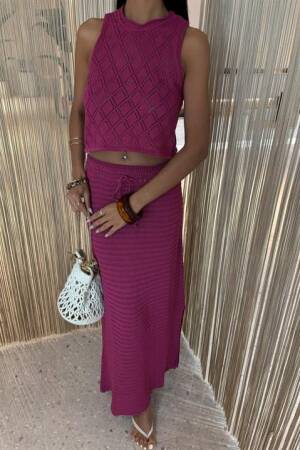 Back Cross Detail Openwork Knitwear Suit - Purple - Sobe Istanbul - Globality Store - Women Clothes Wholesale Turkey