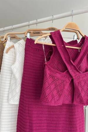 Back Cross Detail Openwork Knitwear Suit - Purple - Sobe Istanbul - Globality Store - Women Clothes Wholesale Turkey