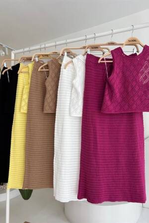Back Cross Detail Openwork Knitwear Suit - Purple - Sobe Istanbul - Globality Store - Women Clothes Wholesale Turkey