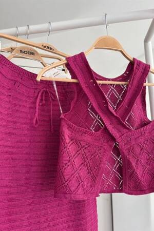 Back Cross Detail Openwork Knitwear Suit - Purple - Sobe Istanbul - Globality Store - Women Clothes Wholesale Turkey