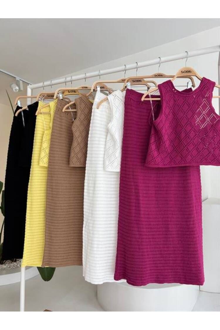 Back Cross Detail Openwork Knitwear Suit