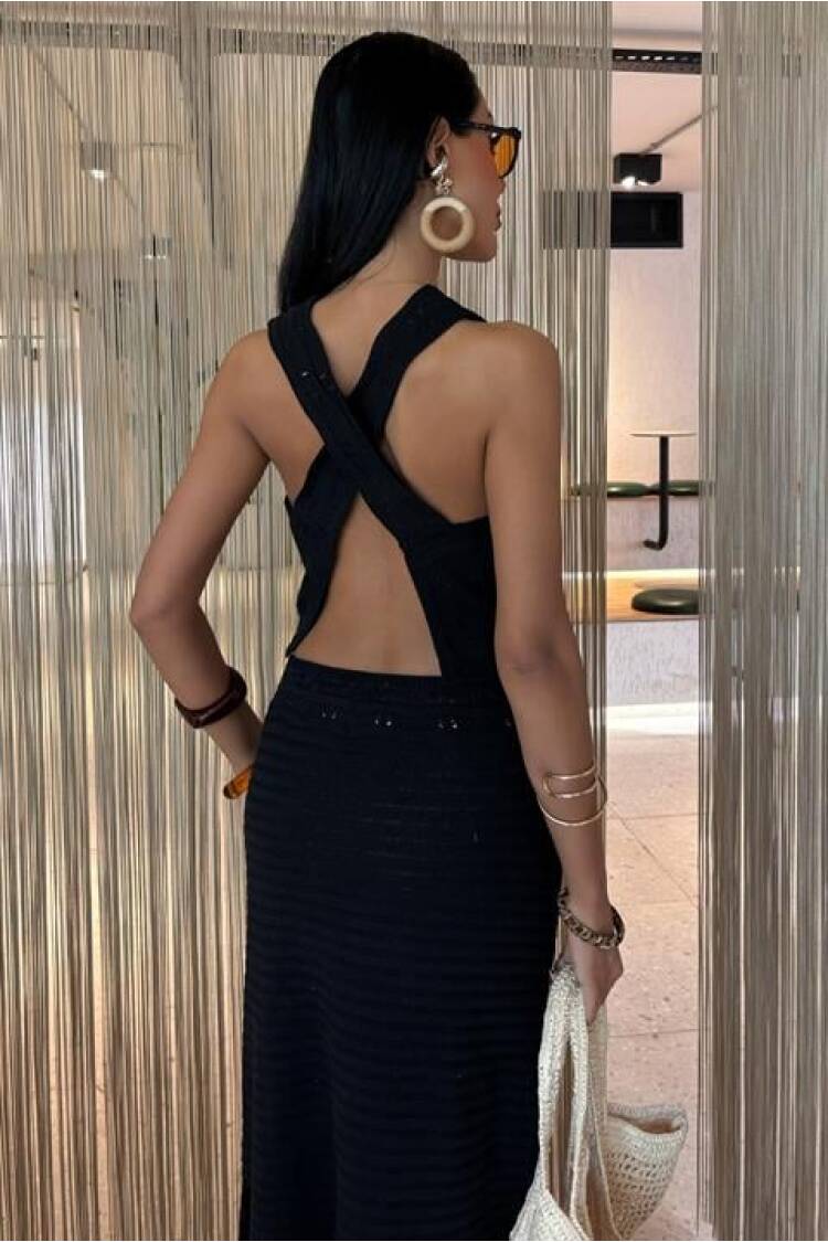 Back Cross Detail Openwork Knitwear Suit