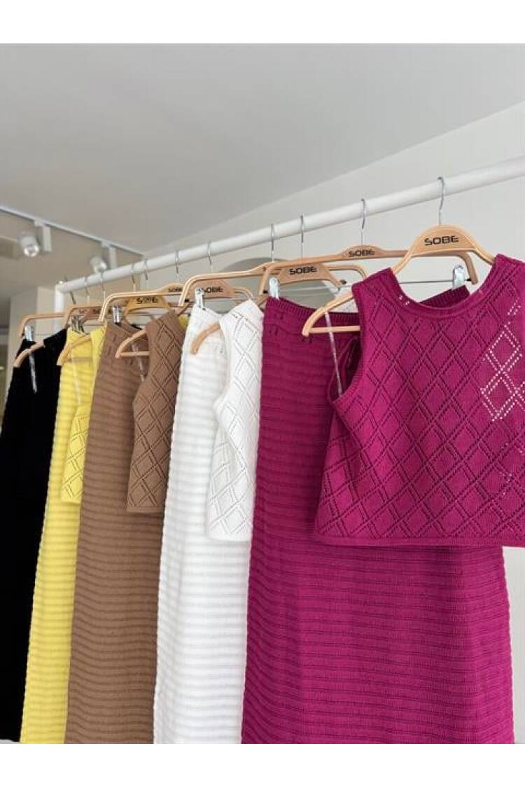 Back Cross Detail Openwork Knitwear Suit