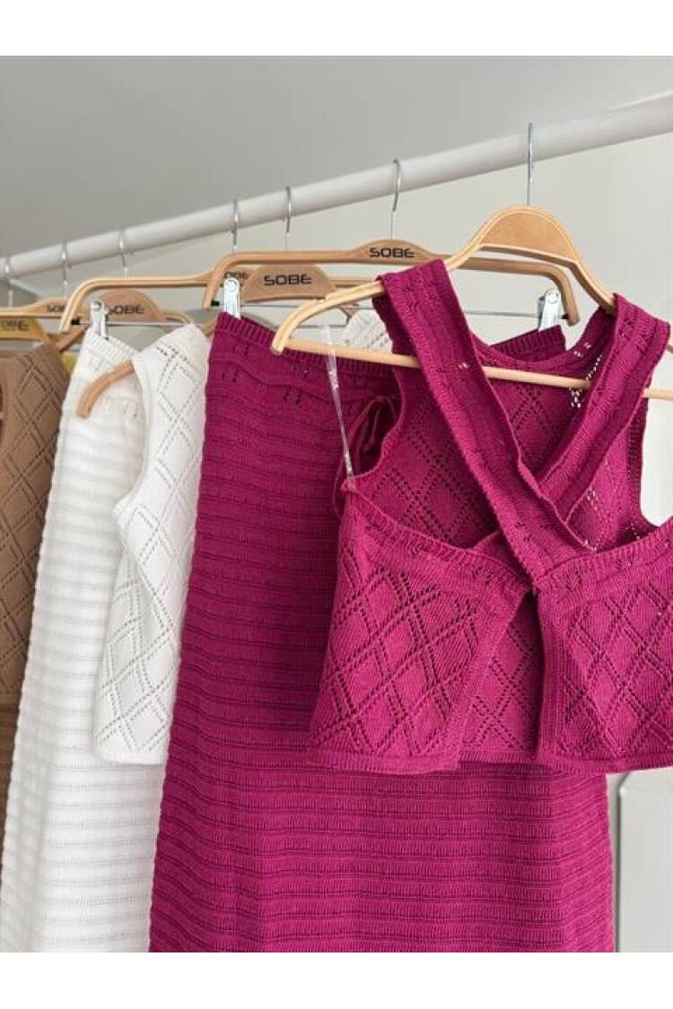 Back Cross Detail Openwork Knitwear Suit